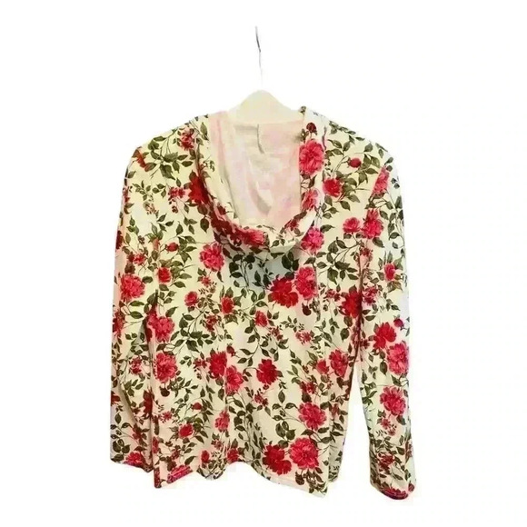Basic Editions Women's Floral Hooded Long Sleeve Top Size S Multicolor - Picture 2 of 3